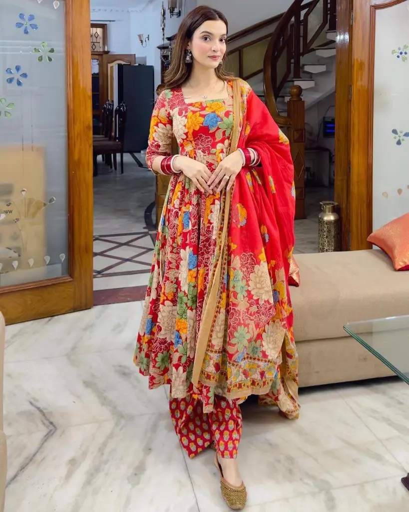 Red Floral Designer Kurti