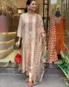 Elegant Satin Outfit with Silk Pant & Embroidered Dupatta – Multiprint & Stonework Design