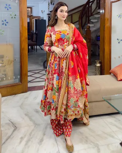 Red Floral Designer Kurti