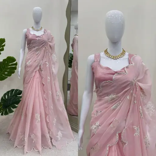 Designer Pink Partywear Saree