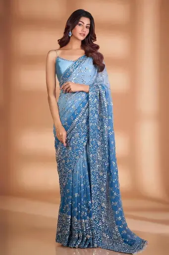 Elegant Heavy Georgette Embroidered Partywear Saree